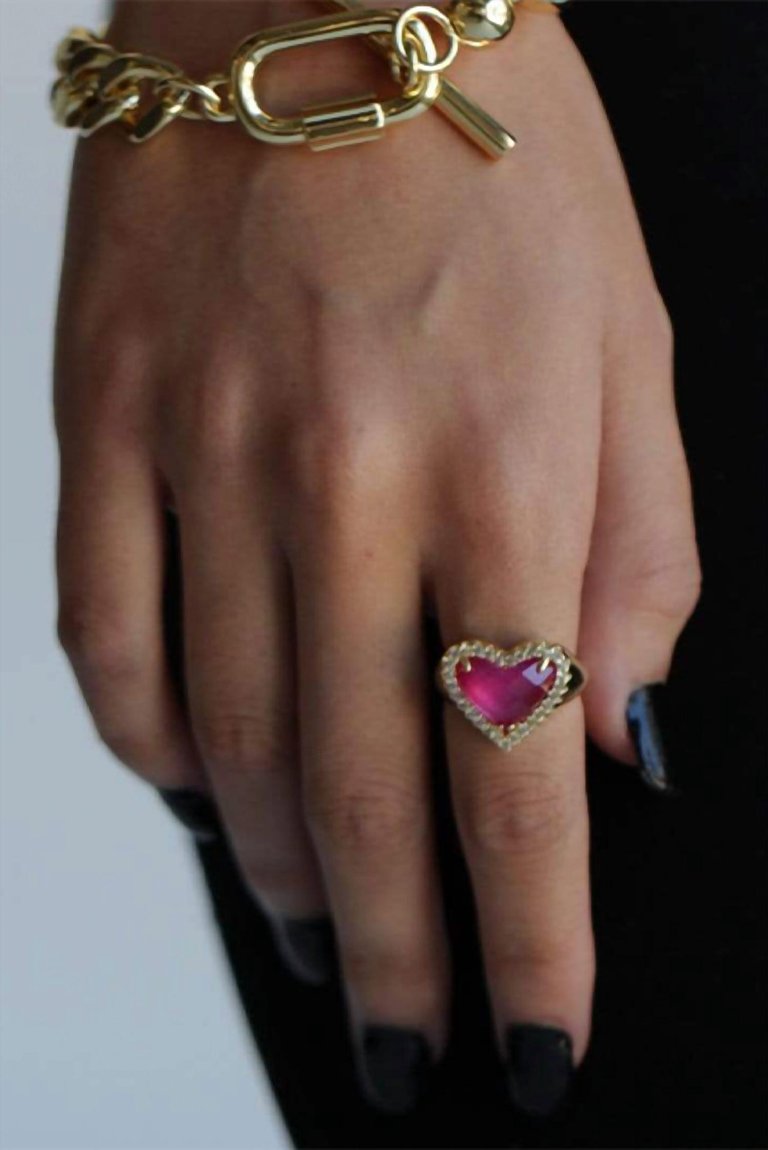 Whitney Gemstone Heart Signet Ring In Gold/pink