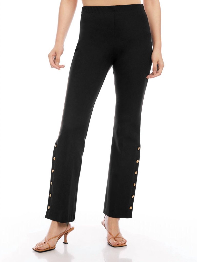 Button Hem Pants In Black - Black