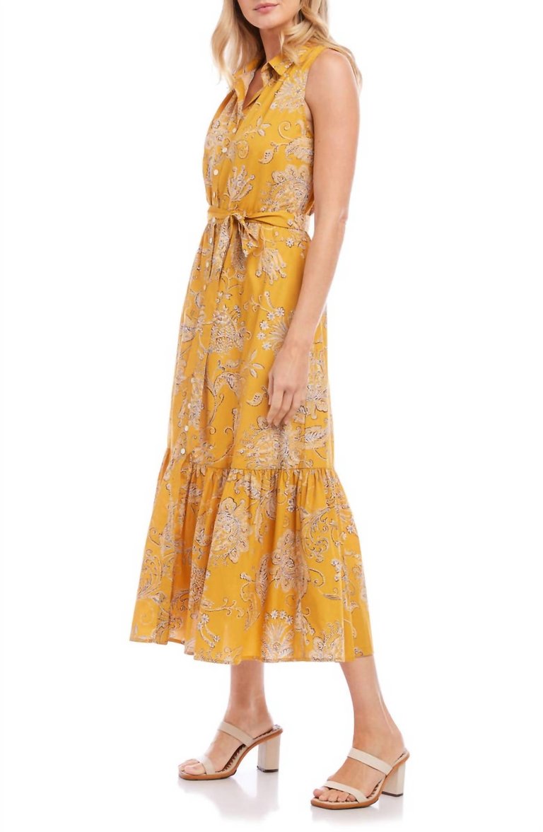 Floral Belted Tiered Maxi Dress In Print Yellow