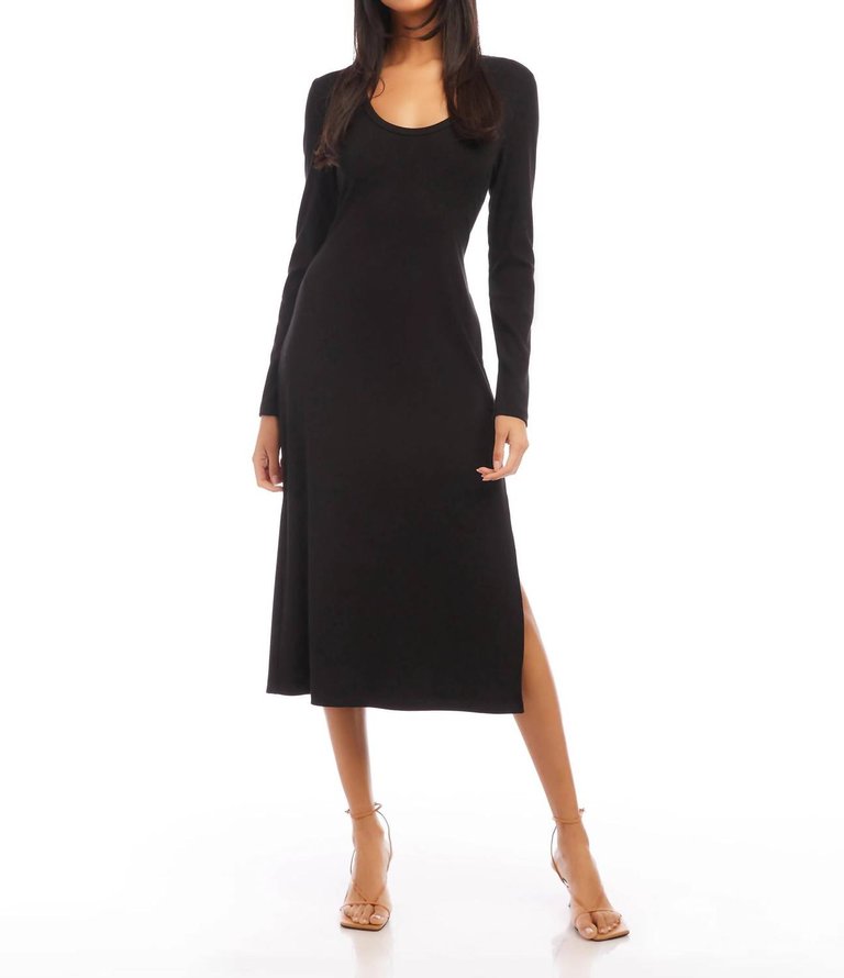 Long Sleeve Scoop Neck Dress In Black - Black