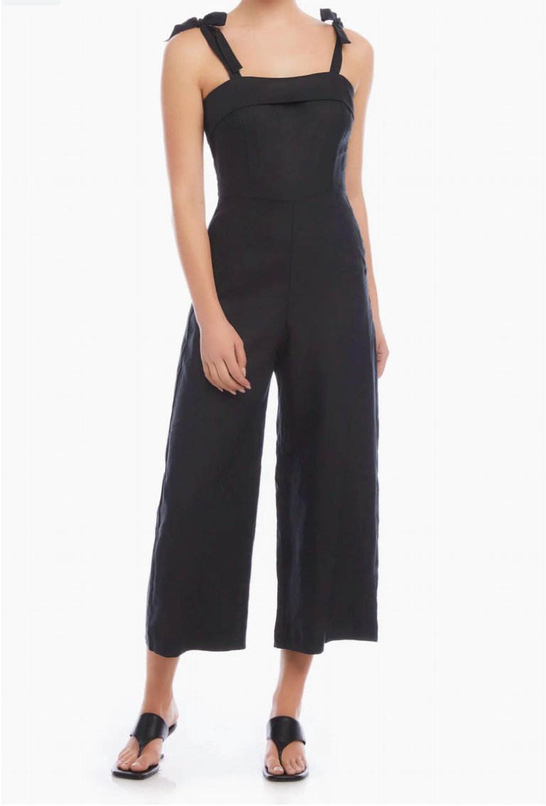 Paloma Tie Strap Linen Jumpsuit In Black - Black