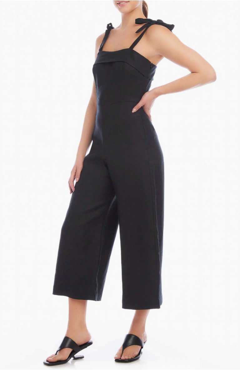 Paloma Tie Strap Linen Jumpsuit In Black