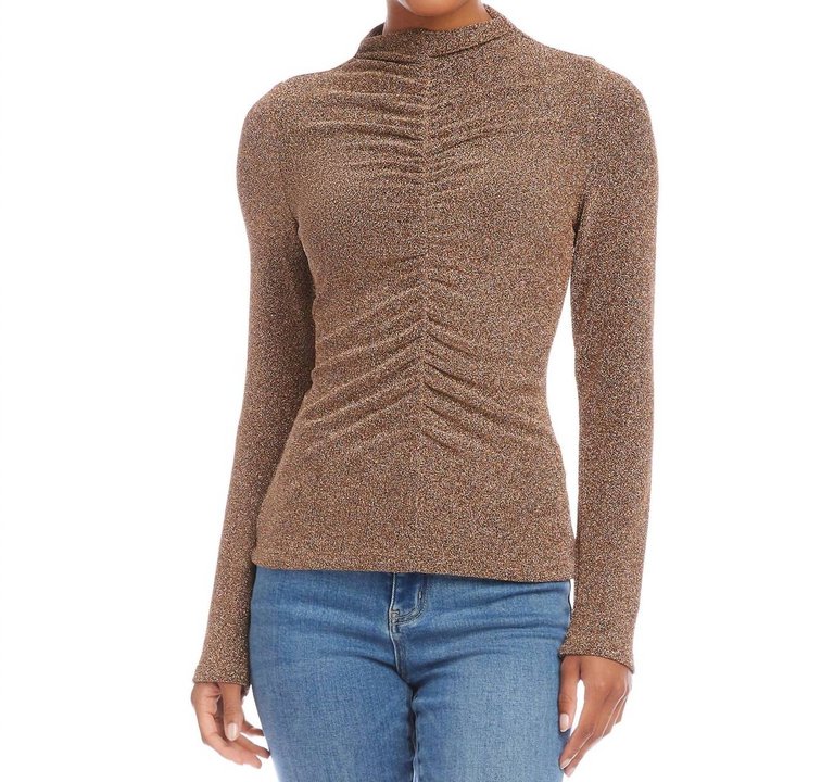 Ruched Front Long Sleeve Top In Copper - Copper