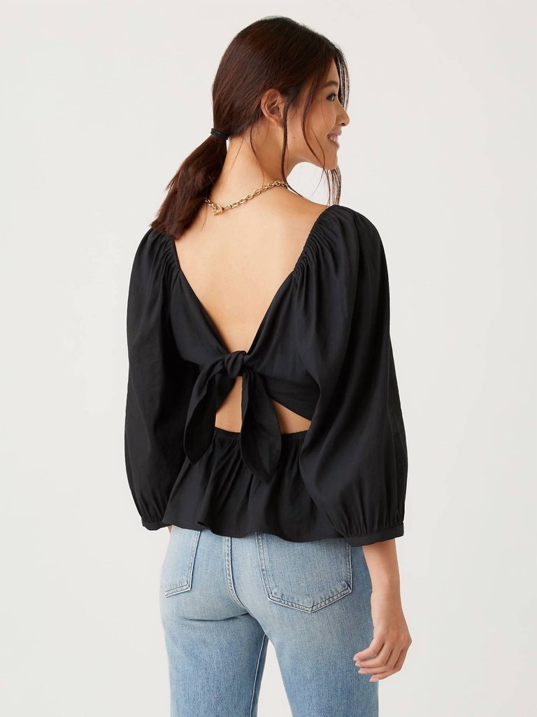 Tie Back Blouson Top In Black