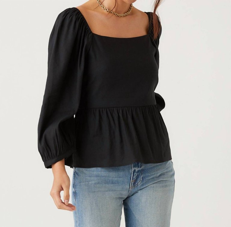 Tie Back Blouson Top In Black - Black