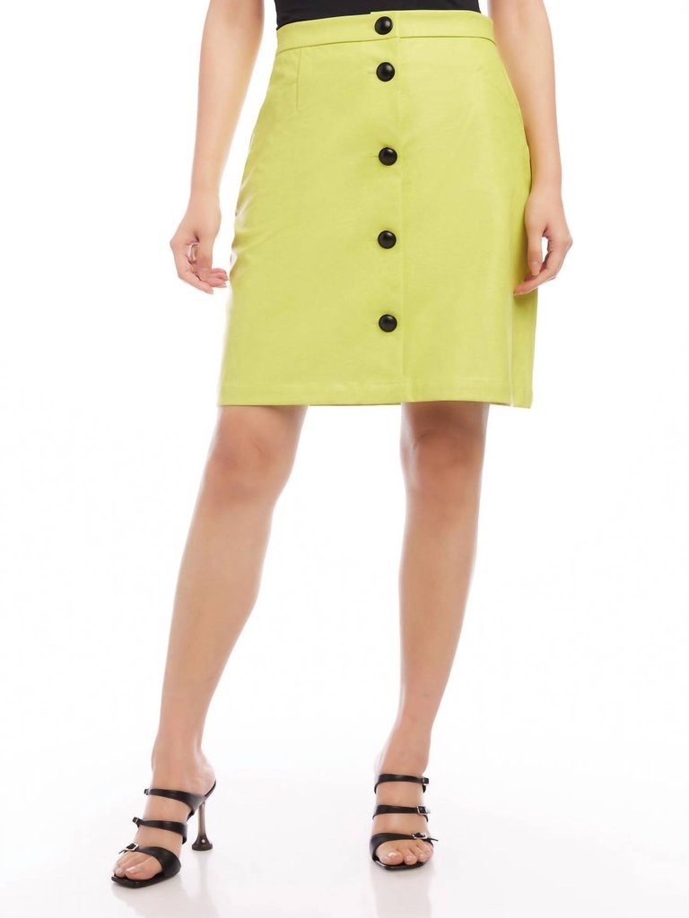 Vegan Leather A-Line Skirt In Lime - Lime