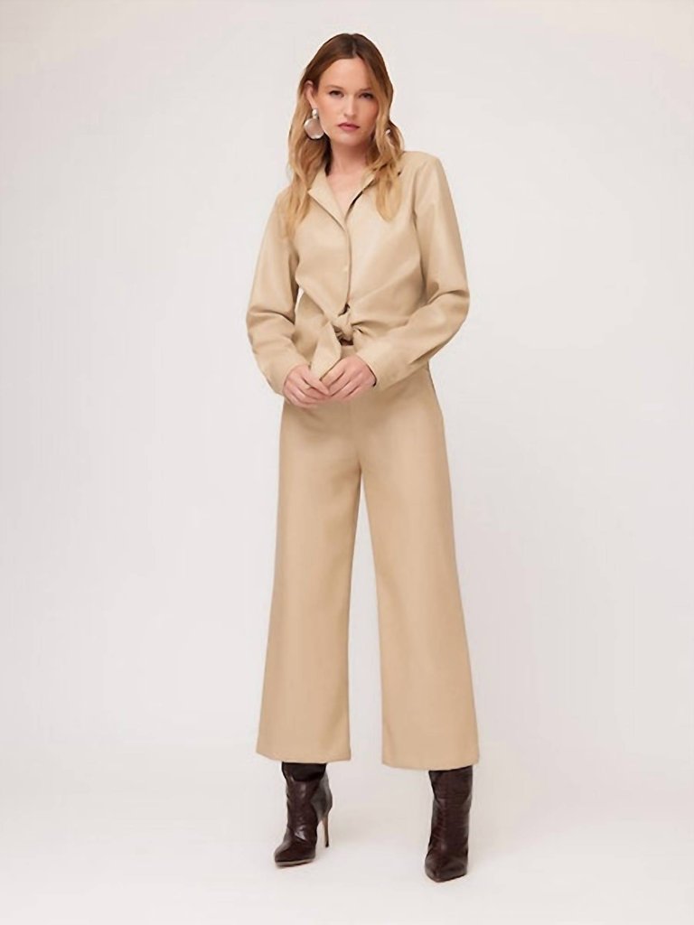 Wide Leg Cropped Pants In Beige - Beige