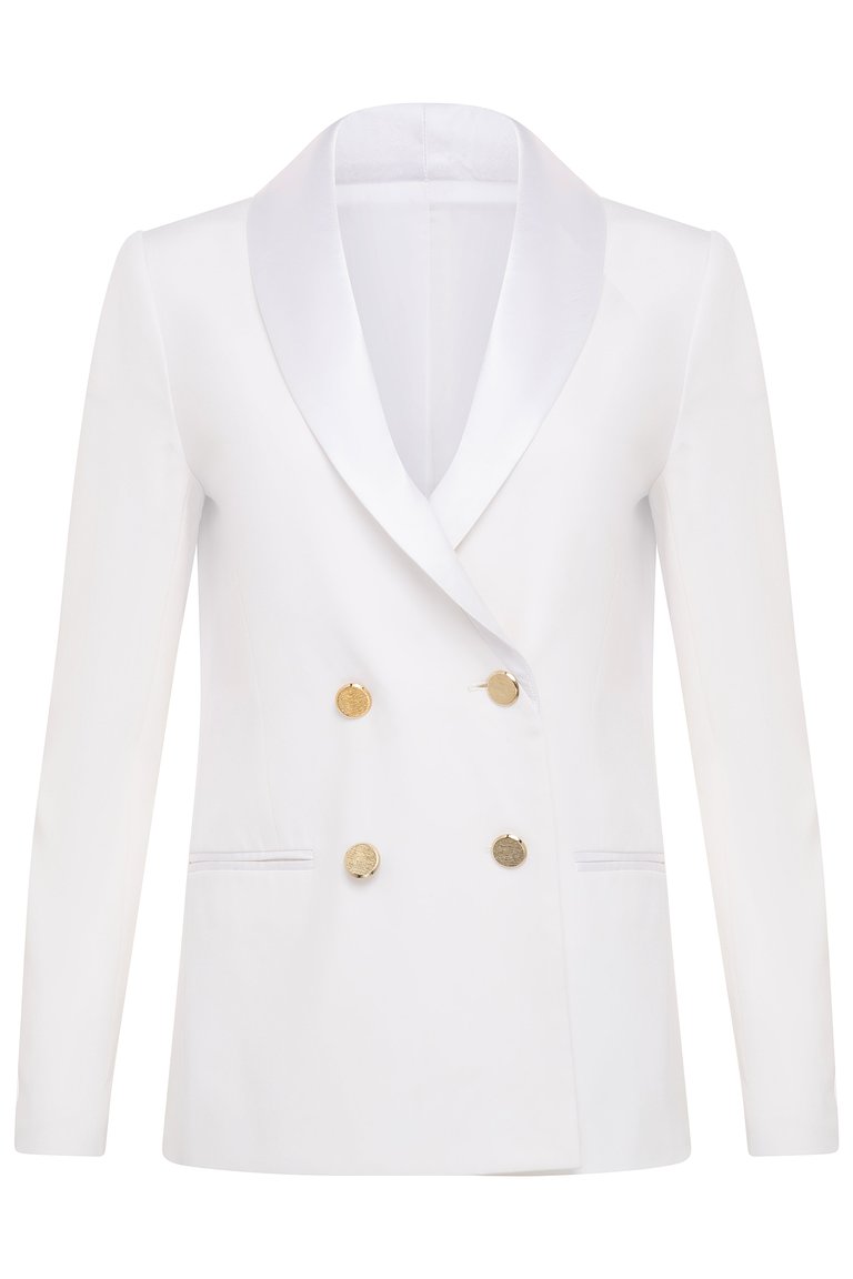 Cherie Silk Shawl Lapel Blazer - White