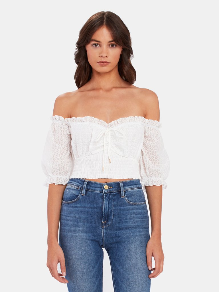 Eva Peasant Crop Top - White