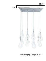 14 Light Clear Glass Globes Chandelier, Rectangular Chrome Canopy