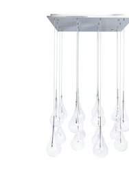 14 Light Clear Glass Globes Chandelier, Rectangular Chrome Canopy