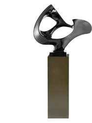 Black Abstract Mask Floor Sculpture With Gray Stand, 54" Tall