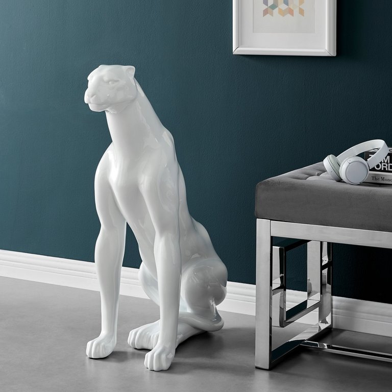Boli Sitting Panther Sculpture - Glossy White
