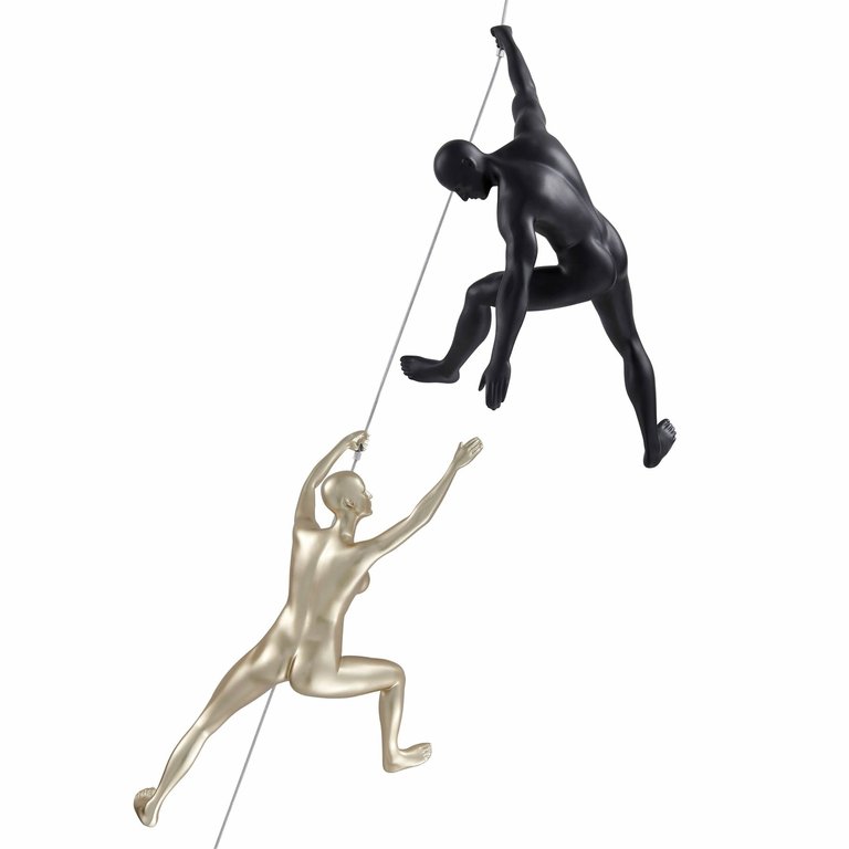 Climbing Couple Set Of Two Wall Sculptures, Matte Black & Gold