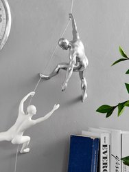 Climbing Couple Set Of Two Wall Sculptures - Matte White & Chrome
