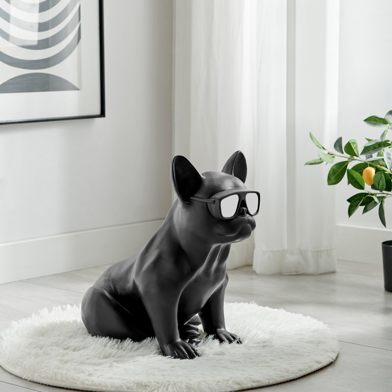 French Bulldog Sitting Sculpture - Chrome & Black