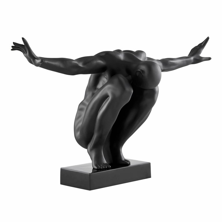 Large Saluting Man Resin Sculpture 37" Wide x 19" Tall - Matte Black