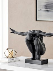 Large Saluting Man Resin Sculpture 37" Wide x 19" Tall - Matte Black