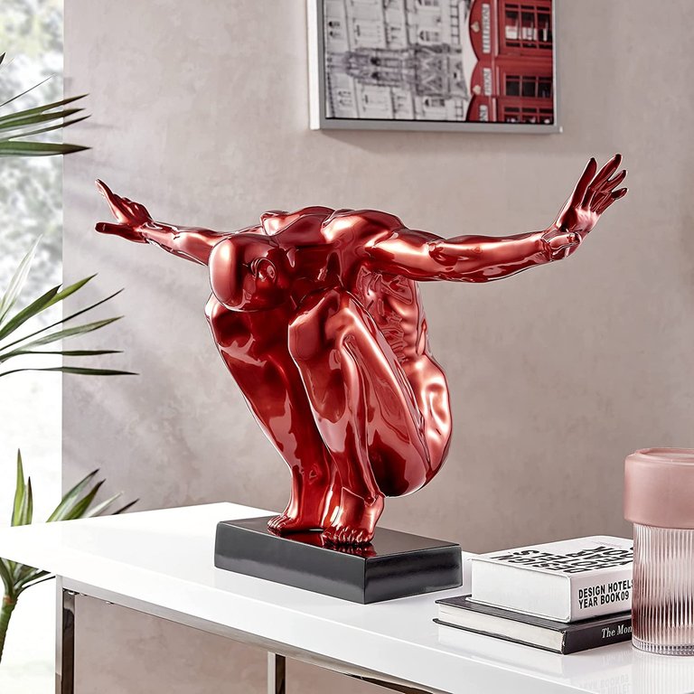 Large Saluting Man Resin Sculpture 37" Wide x 19" Tall - Metallic Red