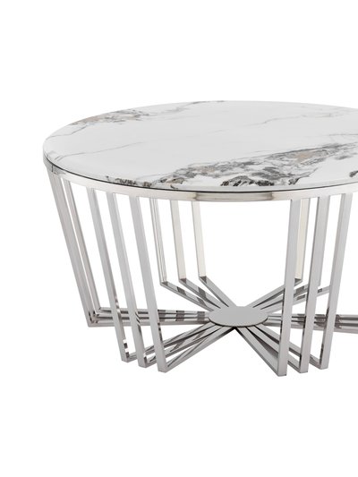 Finesse Decor Lunar Gleam Chrome Coffee Table, Chrome And White Marble Finish product