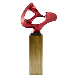 Metallic Red Abstract Mask Floor Sculpture With Bronze Stand, 54" Tall - Metallic Red
