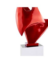 Metallic Red Sail Floor Sculpture With White Stand, 70" Tall