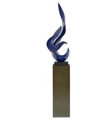 Navy Blue Flame Floor Sculpture With Gray Stand, 65" Tall