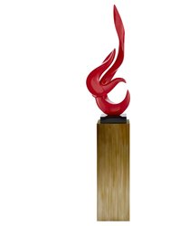 Red Flame Floor Sculpture With Bronze Stand, 65" Tall
