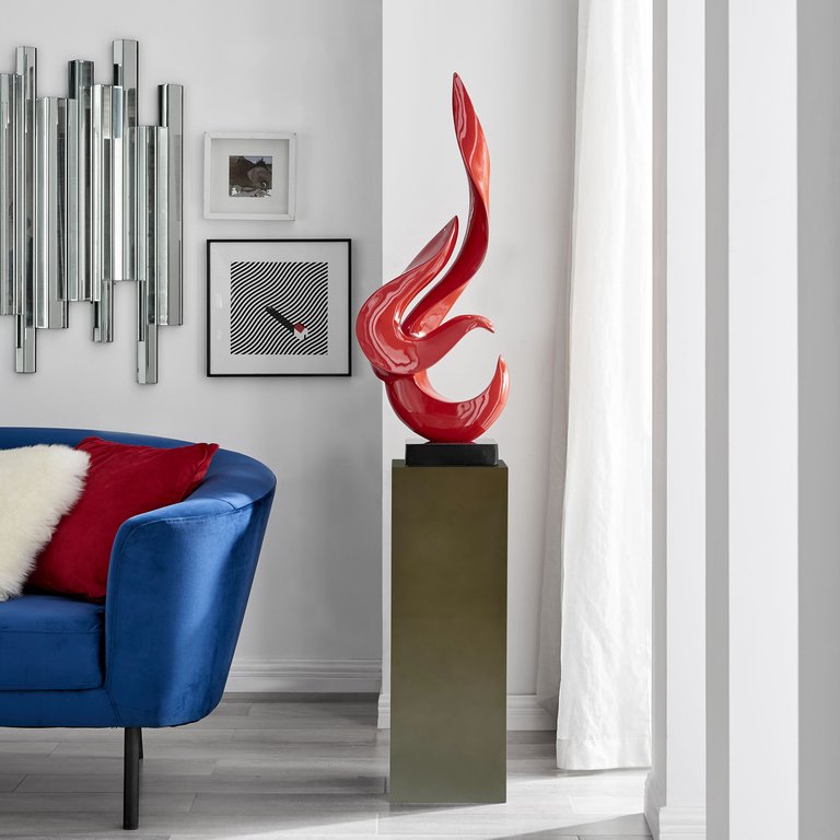 Red Flame Floor Sculpture With Gray Stand, 65" Tall