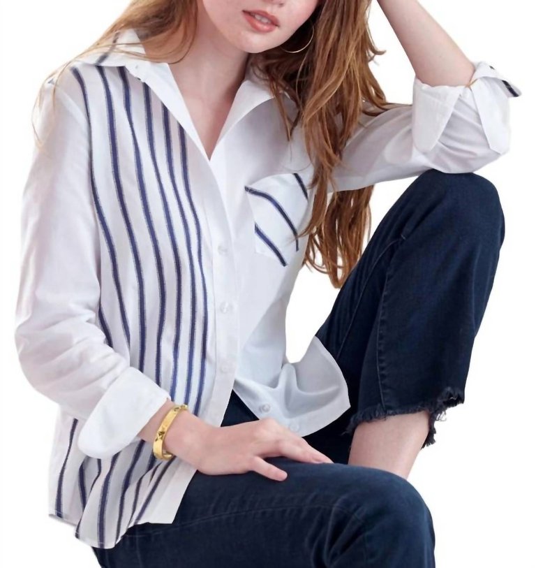 Alex Ribbon Stripe Shirt In Navy/White