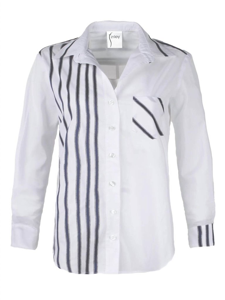 Alex Ribbon Stripe Shirt In Navy/White - Navy/White