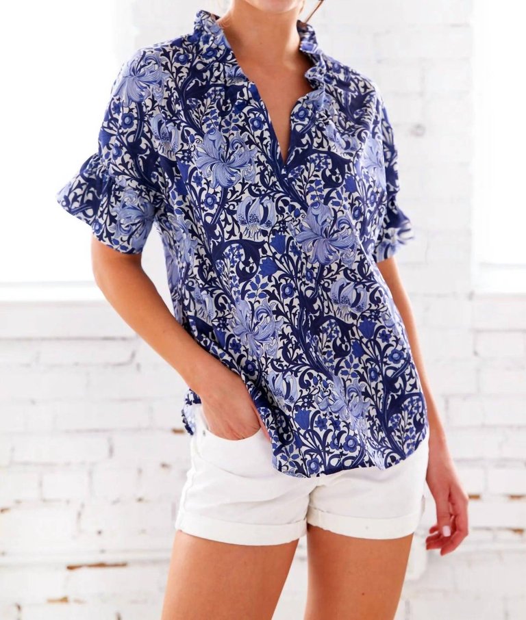 Crosby Top In Blue Iris Print - Blue Iris Print