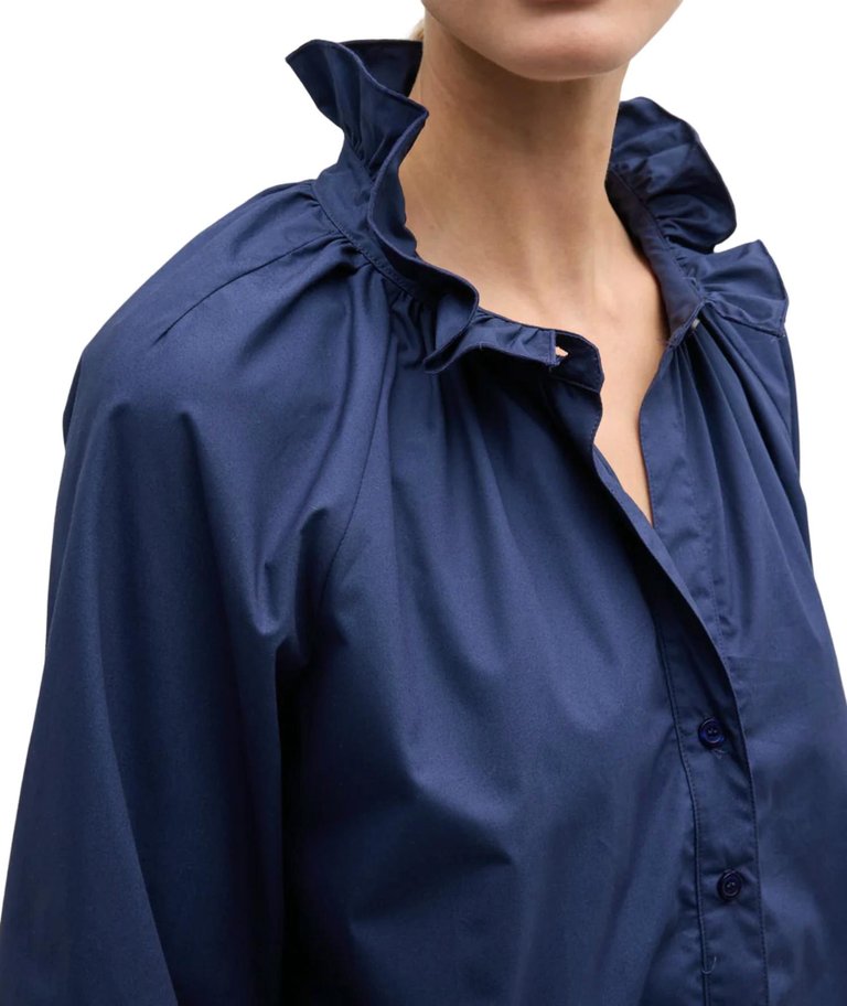 Fiona Ruffle Neck Shirt In Navy