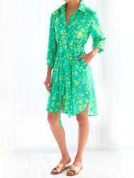 Natalie Shirt Dress In Tropical Green Citrus Meadow - Tropical Green Citrus Meadow