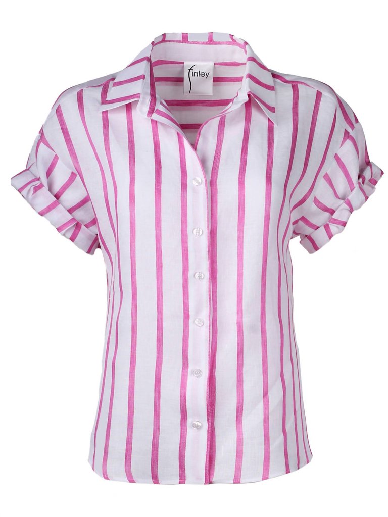 Roll Sleeve Camp Shirt In Pink Bold Stripe