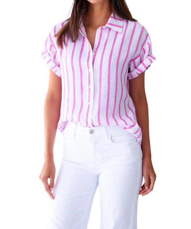 Roll Sleeve Camp Shirt In Pink Bold Stripe - Pink Bold Stripe