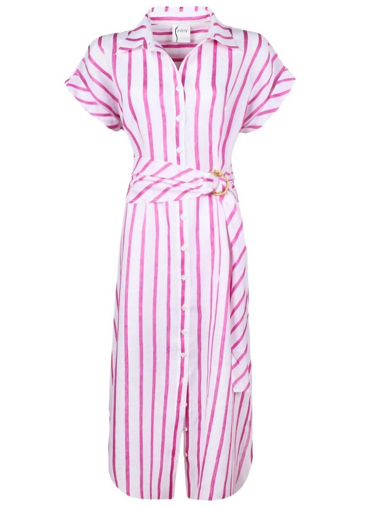 Stripe Smithy Sash Waist Shirt Dress In White/pink