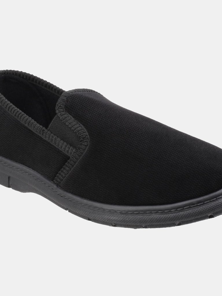 Mens John Twin Gusset Memory Foam Slipper - Black - Black