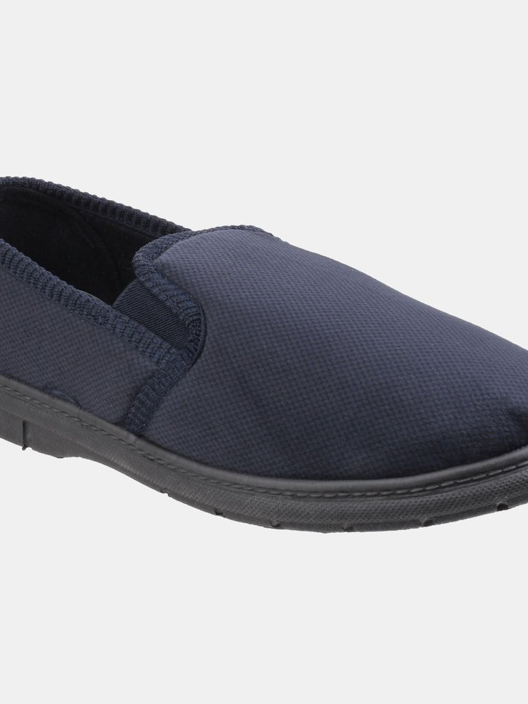 Mens John Twin Gusset Memory Foam Slipper (Navy) - Navy