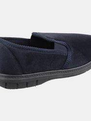 Mens John Twin Gusset Memory Foam Slipper (Navy)