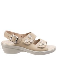 Womens/Ladies Amaretto Touch Fastening Leather Sandals - Beige