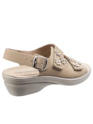 Womens/Ladies Amaretto Touch Fastening Leather Sandals - Beige