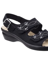 Womens/Ladies Amaretto Touch Fastening Leather Sandals - Black - Black