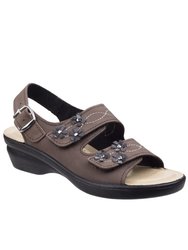 Womens/Ladies Amaretto Touch Fastening Leather Sandals - Brown - Brown