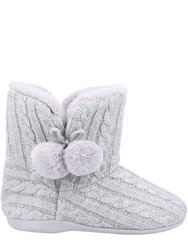 Womens/Ladies Apple Pom Pom Slippers - Gray