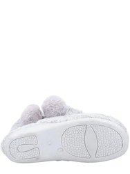 Womens/Ladies Apple Pom Pom Slippers - Gray