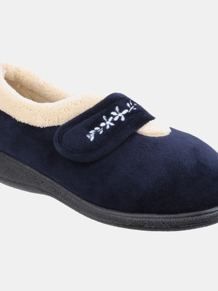 Womens/Ladies Capa Floral Touch Fasten Slippers - Navy - Navy