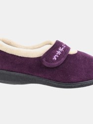 Womens/Ladies Capa Floral Touch Fasten Slippers - Plum