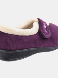 Womens/Ladies Capa Floral Touch Fasten Slippers - Plum