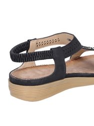 Womens/Ladies Caper Elastic T-Bar Sandal - Black